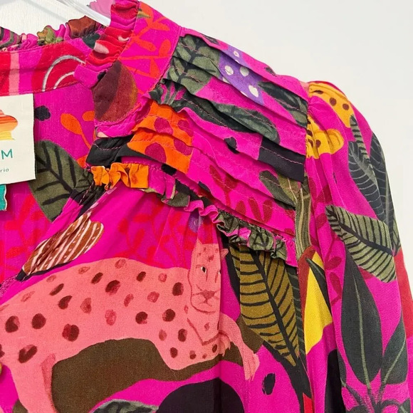 FARM RIO Pop Leopards Chemise Shirtdress in Pink size XS - Picture 15 of 16